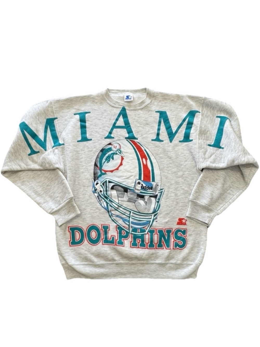 Vintage 90s Starter Miami Dolphins Crewneck Sweatshirt XL NFL Helmet Graphic